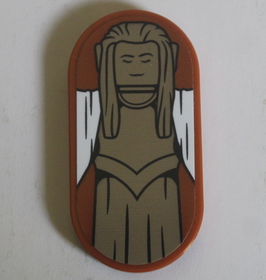 Lego Tile, Round 2 x 4 Oval with Dark Tan Elf Statue with White Wings Pattern (Sticker) - Set 10316 / Dark Orange