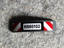 Lego Slope, Curved 4 x 1 x 2/3 Double with 'HS60102' and Red and White Danger Stripes Pattern (Sticker) - Set 60102