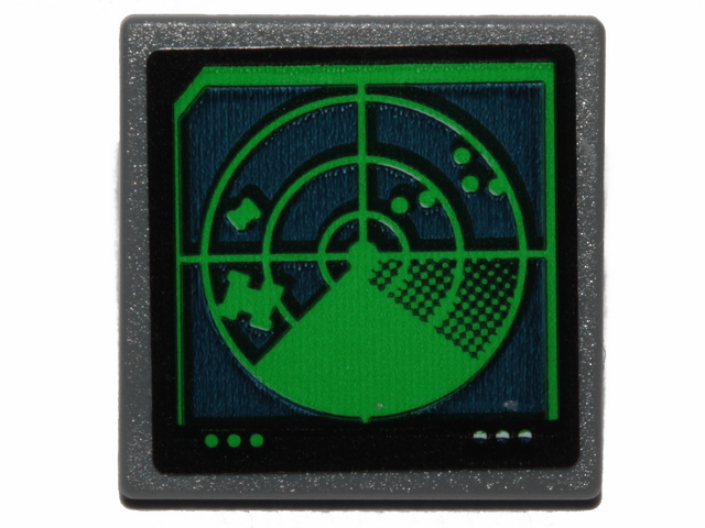 Lego Road Sign 2 x 2 Square with Open O Clip with Green Radar on Computer Screen Pattern (Sticker) - Set 70835 / Dark Bluish Gray