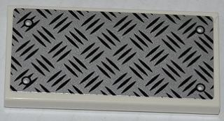 Lego Tile 2 x 4 with Tread Plate and 4 Silver and White Rivets Pattern (Sticker) - Sets 4205 / 4430 / 60004 / White