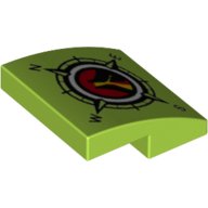 Lego Brick Curved 2 x 2 x 2/3 with Compass print / Lime