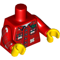 Lego Torso Plaid Shirt with Buttons, Pockets and 'Kel' Print, Red Arms with Plaid Shirt Print, Yellow Hands / Red