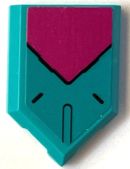 Lego Tile, Modified 2 x 3 Pentagonal with Magenta Panel and Black Lines Pattern (Sticker) - Set 76255 / Dark Turquoise