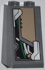 Lego Slope 75 2 x 2 x 3 - Solid Studs with Dark Tan Trapezoid, Cables and 3 Green Dots Pattern (Sticker) - Set 76009