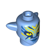 Lego Minifig Head Special Alien Na'vi with Yellow Eyes, Blue/Dark Blue/Neon Yellow Markings, Blue Lips print / Medium Blue