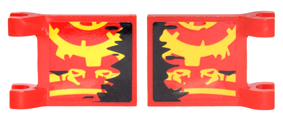 Lego Flag 2 x 2 Square with Flat Edge with Yellow Gear and 2 Snakes on Red Background and Black Ripped Edge Pattern on Both Sides (Stickers) - Set 70626 / Red
