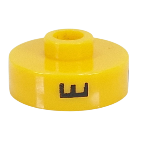 Lego Pen Bead, Round Short, Flat Edge with 'E', 'F', 'P' Print / Yellow