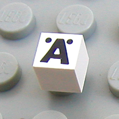 Lego Modulex Tile 1 x 1 with Ä Print - Black Lining on Top and Sides / Modulex White