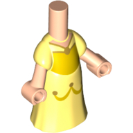 Lego Microdoll Body Long Dress Bright Yellow with Gold Trim Pendant, Light Nougat Hands / Light Nougat