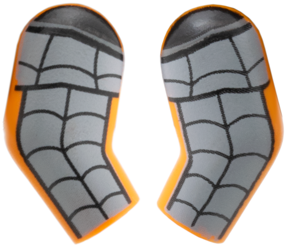 Lego Arm, (Matching Left and Right) Pair with Dark Bluish Gray Armor and Black Webbing Pattern / Orange