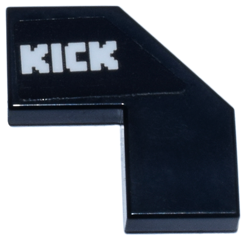 Lego Tile, Modified Facet 2 x 2 with White 'KICK' Logo Pattern Model Right Side (Sticker) - Set 77247 / Black