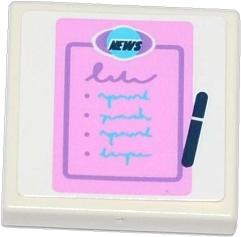 Lego Tile 2 x 2 with 'NEWS' Notepad and Pen Pattern (Sticker) - Set 41056