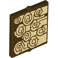 Lego Glass for Window 1 x 2 x 2 with Tan Scrolls Print / Dark Brown