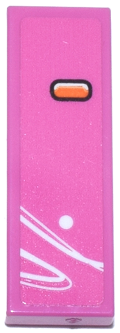 Lego Tile 1 x 3 with White Curved Lines and Dot and Orange Blinker Pattern Model Right Side (Sticker) - Set 77241 / Dark Pink