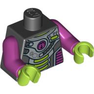 Lego Torso Spacesuit, Three Lime Bars , Tubes, Magenta Circle Print, Magenta Arms, Lime Hands / Black