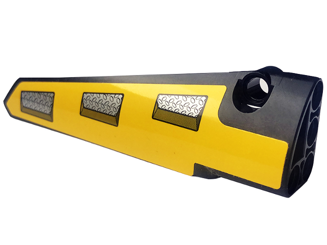 Lego Technic, Panel Fairing # 6 Long Smooth, Side B with Silver Tread Plates on Yellow Background Pattern (Sticker) - Set 42094 / Black