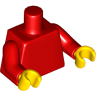 Lego Torso, Red Arms, Yellow Hands [Plain] / Red