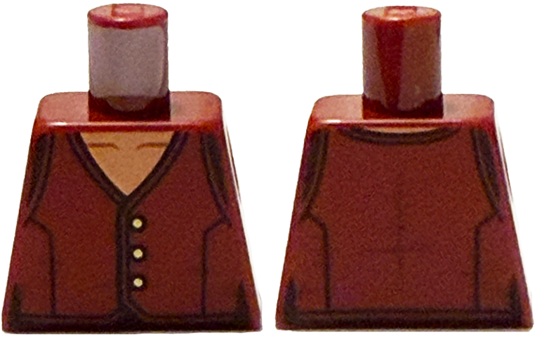 Lego Torso Vest with 3 Gold Buttons, Black Seams, Nougat Neck Pattern / Dark Red