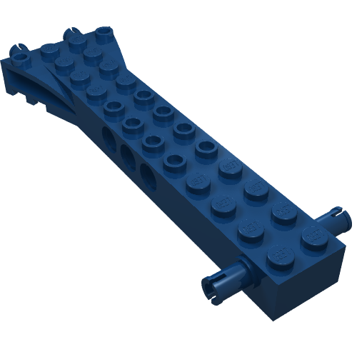 Lego Technic Brick Special 12 x 2 with 2 Side and 2 End Pins, Technic Holes, and 4W Flared End / Dark Blue