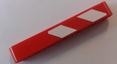 Lego Technic, Liftarm Thick 1 x 7 with Red and 2 White Danger Stripes Pattern Model Right Side (Sticker) - Set 42043 / Red