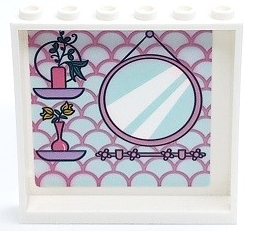 Lego Panel 1 x 6 x 5 with Shelves, Vases with Flowers, Mirror and Medium Lavender Half Circles on Light Aqua Background Pattern (Sticker) - Set 41450 / White