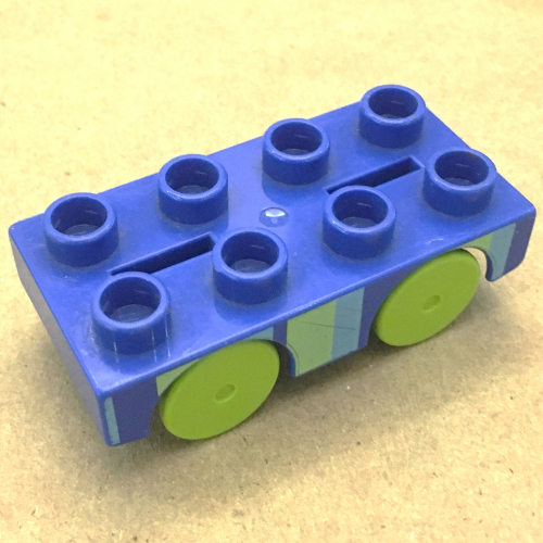Lego Duplo Car Base 2 x 4 with Lime Wheels, with Lime and Medium Blue Stripes (Brickrunner)