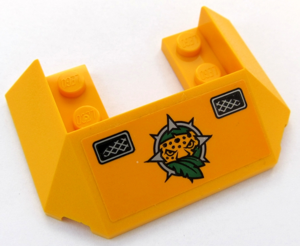 Lego Wedge 6 x 4 Cutout (Train Roof) with 5 Large Bottom Tubes with Leopard Head, Leaves and Grille Pattern (Sticker) - Set 60159