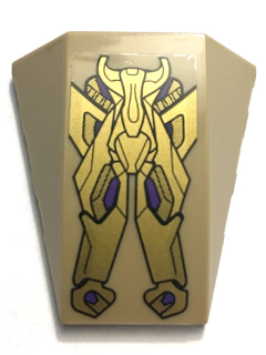 Lego Wedge 4 x 4 Triple Curved No Studs with Gold Armor Plates with Dark Purple Highlights Pattern (Sticker) - Set 6865 / Dark Tan
