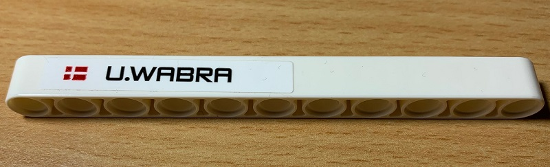 Lego Technic, Liftarm Thick 1 x 11 with 'U.WABRA' and Denmark Flag Pattern (Sticker) - Set 42077