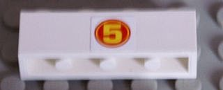 Lego Brick 1 x 4 with Yellow '5' in Red Circle Pattern (Sticker) - Set 8158