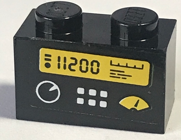 Lego Brick 1 x 2 with White and Yellow Gauges, Buttons and '11200' Pattern (Sticker) - Set 60174 / Black