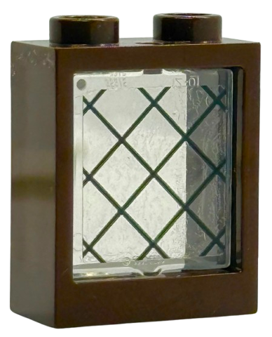 Lego Window 1 x 2 x 2 Flat Front with Trans-Clear Glass with Black Lattice Pattern (Sticker) - Set 67451