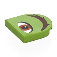 Lego Tile Round 2 x 2 Half Circle with Reddish Brown Eye, Dark Brown Eyebrow Right Print / Lime