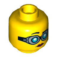 Lego Minifig Head Christina Hydron, Goggles, Red Lips, Closed Mouth / Open Mouth Smile Print / Yellow