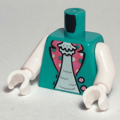 Lego Torso Jacket, Open over Light Aqua Shirt with Large Dark Pink Dotted Lapels Print, White Arms, White Hands