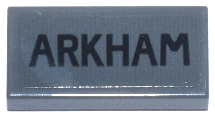Lego Tile 1 x 2 with Black 'ARKHAM' Pattern (Sticker) - Set 76271