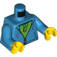 Lego Torso Hoodie with Zipper over Lime and Green Striped Shirt Print, Dark Azure Arms, Yellow Hands / Dark Azure
