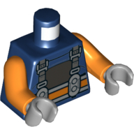 Lego Torso Dark Bluish Grey Straps, Orange Belt Print, Orange Arms, Light Bluish Gray Hands / Dark Blue