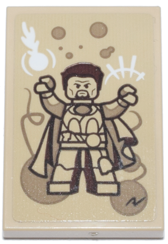 Lego Tile 2 x 3 with Poster with Dark Brown Doctor Strange, White Bomb and Dark Tan Circles Pattern (Sticker) - Set 76218