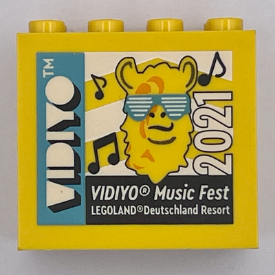 Lego Brick 2 x 4 x 3 with 'LEGOLAND Deutschland Resort VIDIYO Music Fest 2021' Print / Yellow