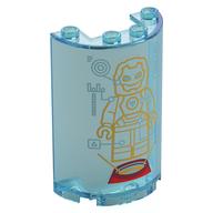 Lego Cylinder Half 2 x 4 x 5 with 1 x 2 Cutout with Gold Hologram/BluePrint of Iron-Man Print / Trans-Light Blue