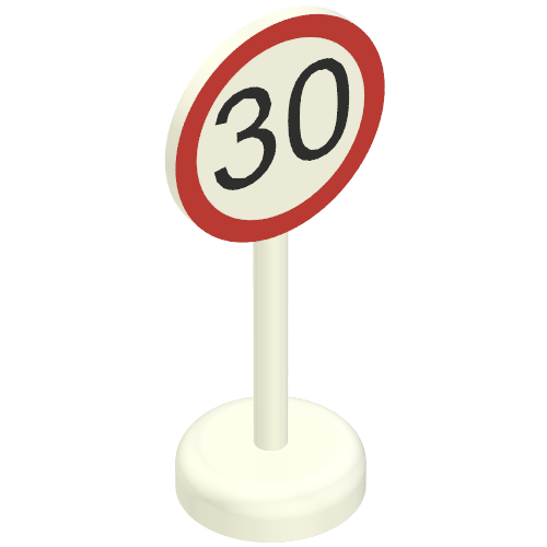Lego Road Sign Old Round with '30' Speed Limit Print Single Piece Unit / White