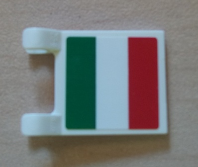 Lego Flag 2 x 2 Square with Flat Edge with Italian Flag Pattern on One Side (Sticker) - Set 8423, 8679 / White
