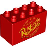 Lego Duplo Brick 2 x 4 x 2 with 'Rust-eze' Logo Print / Red