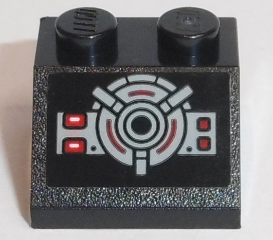 Lego Slope 45 2 x 2 with Red Buttons and Wheel with Levers Pattern (Sticker) - Set 75190 / Black