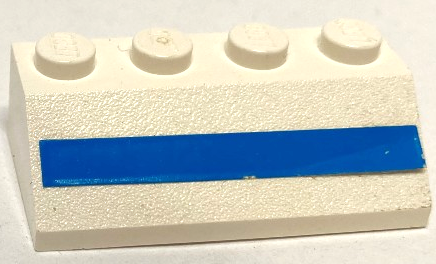 Lego Slope 45 2 x 4 with Ferry Stripe Light Blue Pattern (Sticker) - Set 1554 / White