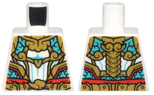 Lego Torso Gold and Dark Turquoise Armor Plates and Clouds, Red Trim and Belt Pattern / White