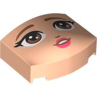 Lego Brick Round 3 x 4, Curved Triple, No Studs with Face, Brown Eyebrows, Eyes, Dark Pink Lips Print / Light Nougat