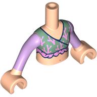 Lego Minidoll Torso Girl with Sand Green/Lavender Top Print, Light Nougat Arms and Hands / Light Nougat