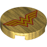 Lego Tile Round 2 x 2 with Wonder Woman Print / Pearl Gold